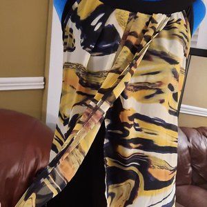 Cato Lined Midi Dress Black/White/Orange Marble Swirl Size Small